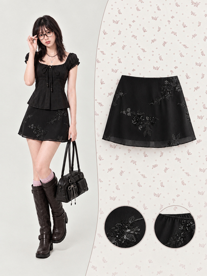 Elamini 新款中式性感透視刺繡綠色女款裙
