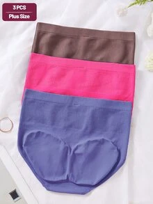Wedaily 3件組女款大尺碼收腹平坦小腹修身無縫提臀塑身內褲 素色幾何羅紋高彈力塑身三角褲 - 彩色 - 查看 3
