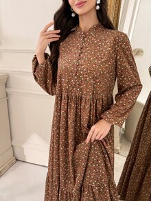 Yasmyna Women's Ditsy Floral Button Design Long Sleeve Elegant Arabian Dress - Multicolor - View 6