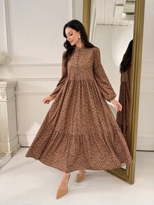 Yasmyna Women's Ditsy Floral Button Design Long Sleeve Elegant Arabian Dress - Multicolor - View 7