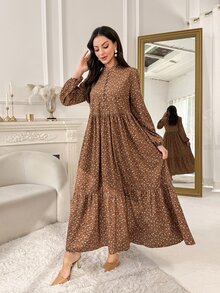 Yasmyna Women's Ditsy Floral Button Design Long Sleeve Elegant Arabian Dress - Multicolor - View 5