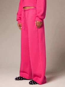 Athîral Women's Solid Color Drawstring Waist Wide Leg Loose Casual Sweatpants Lounge Home Hot Pink Fall - Pink - View 5