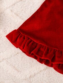 SHEIN Baby Girl New Velvet Short Cape Cloak With Ruffle Edge And Hood, Christmas Red, Christmas Dress For Girls, Red Christmas Cape For Girls - Red - View 4