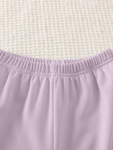 SHEIN ChillGRL Streecool 青少女 2 件套秋季服飾 常規厚度針織休閒百搭連帽拉鍊外套 寬鬆寬腿褲 馬術運動印花 - 紫色 - 查看 9