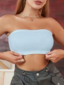 SHEIN 女款純色舒適休閒抹胸內衣（無墊） - 藍色 - 查看 6