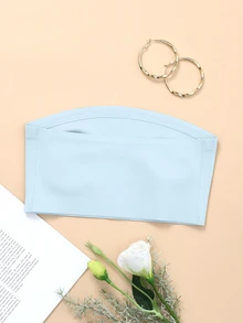 SHEIN 女款純色舒適休閒抹胸內衣（無墊） - 藍色 - 查看 7