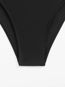 Swim Basics Women's Summer Vacation Beach Solid Color Fitted Ruched Spaghetti Strap One Piece Swimsuit - Black - View 10