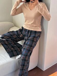 DAZY 春季寬鬆 2 件組休閒舒適女款居家服套裝 秋季 - 卡其色 - 查看 6