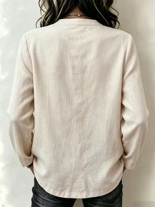 Breezaya Women's Solid Color Frog Button Placket Long Sleeve Casual Shirt - Khaki - View 2