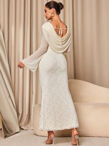 MaterniChic Maternity Ruched Flare Sleeve Fitted Elegant Dress Fall - Apricot - View 7
