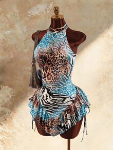 Amplova Women's Vintage Animal Print Dress - Blue - View 3