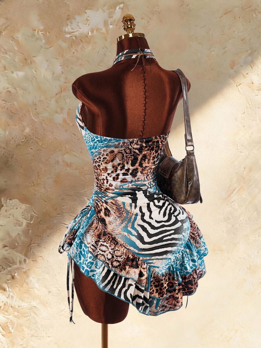 Amplova Women's Vintage Animal Print Dress - Blue - View 1