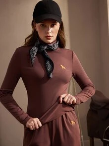 Nima Coro 女款立領修身百搭休閒長袖上衣，適合日常穿著與外出，酒紅色，秋季 - 摩卡棕 - 查看 1