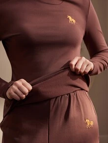Nima Coro 女款立領修身百搭休閒長袖上衣，適合日常穿著與外出，酒紅色，秋季 - 摩卡棕 - 查看 8