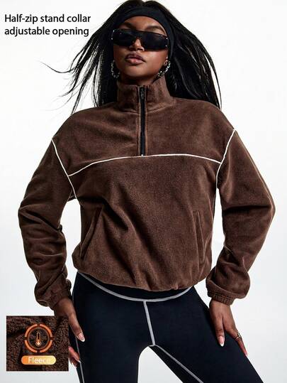 Innovista Innovista Women's Long Sleeve Quarter Zip Warm Fleece Loose Sports Hoodie, Sweatshirt, Pullover, Fall, Winter, Pilates, Fitness, Yoga, Athletic, Workout, Gym