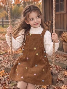 SHEIN Genkimix Kids 女童簡約百搭背心裙，秋冬款 - 彩色 - 查看 4