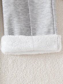 SHEIN Genkimix Kids 女童簡約百搭長褲 日常穿著 白色 冬季 - 灰色 - 查看 6