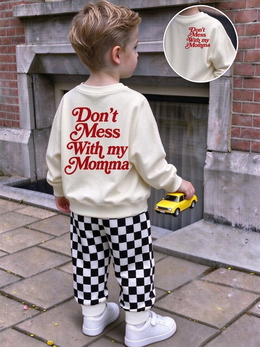 1 Set Toddler Vintage American Casual Outfit, Back Vintage Cursive ...