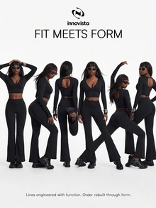Innovista Innovista Women's Solid Color Long Sleeve Top And Flared Leggings Casual Daily Sports Set - Black - View 9