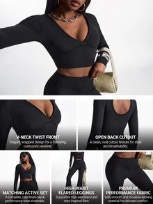 Innovista Innovista Women's Solid Color Long Sleeve Top And Flared Leggings Casual Daily Sports Set - Black - View 7