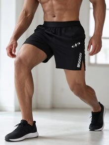Gym Rark 男士拼色百褶運動短褲，跑步健身、戶外休閒 - 黑色 - 查看 3