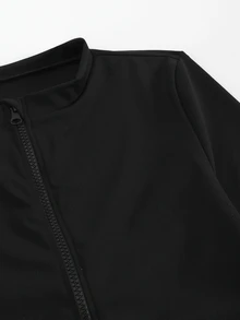 SHEIN Sports Women's Solid Color Zipper Front Long Sleeve Sports Sweatshirt - Black - View 7