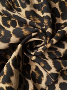 Linhara CURVE Plus Size Women's Fall Vintage Boho Casual Vacation Leopard Print V-Neck Tie Bow Puff Lantern Sleeve Loose Slouchy Ruffle Hem Dress ONLY 1 Piece - Multicolor - View 5