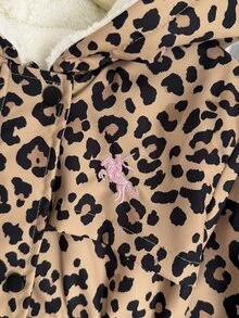 SHEIN 少女款豹紋連帽冬季外套，Y2K 西部風長袖上衣，秋季新款，度假風豹紋天鵝絨加厚夾克 - 棕色 - 查看 7
