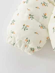 SHEIN 女童 3D 紋理布料印花加厚保暖收腰拉鍊連帽外套，可愛西式冬季外套，天鵝絨加厚款，適合秋冬 - 杏色 - 查看 8
