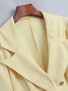 GlowEve Women's Gold Button Decor Blazer + Pleated Skirt Elegant Everyday Commute Versatile Minimalist Fashion Yellow 2 Pieces Set Fall Cloth For Women - Light Yellow - View 5