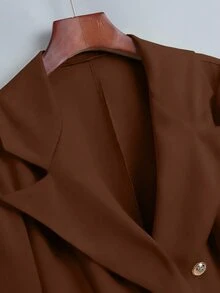 GlowEve Women's Gold Button Decor Blazer + Pleated Skirt Elegant Everyday Commute Versatile Minimalist Fashion Yellow 2-Piece Set - Chocolate Brown - View 4