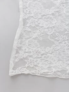 Sweetra Women's Elegant Contrast Lace Blouse With Stand Collar And Long Sleeves (Random Cutting), Spring/Summer Y2K Fall Top For Women - White - View 4