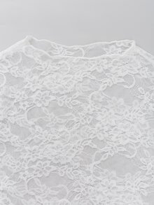Sweetra Women's Elegant Contrast Lace Blouse With Stand Collar And Long Sleeves (Random Cutting), Spring/Summer Y2K Fall Top For Women - White - View 7