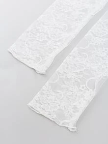 Sweetra Women's Elegant Contrast Lace Blouse With Stand Collar And Long Sleeves (Random Cutting), Spring/Summer Y2K Fall Top For Women - White - View 6