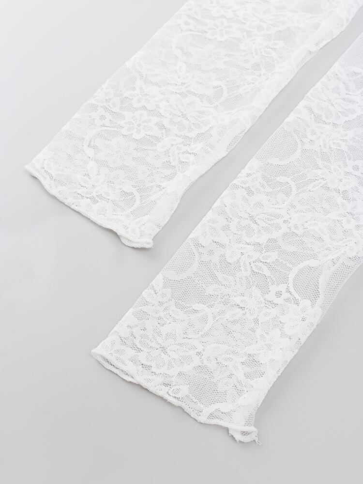 Sweetra Women's Elegant Contrast Lace Blouse With Stand Collar And Long Sleeves (Random Cutting), Spring/Summer Y2K Fall Top For Women - White - View 6