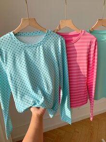 Comfortcana Women's Solid/Polka-Dot/Striped Print Crew-Neck Casual T-Shirt (3-Pack) - Multicolor - View 8