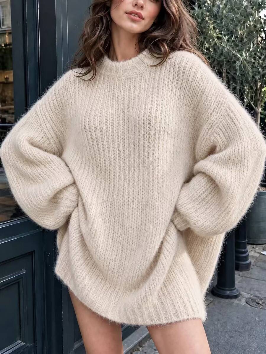 SHEIN LUNE Women's Versatile Fashion Long Sleeve Sweater For Vacation And Travel - White - View 1