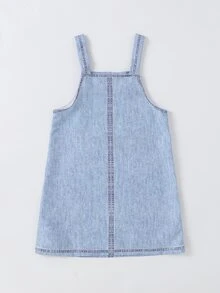 SHEIN 韓式小女孩吊帶裙，可愛卡通印花寬鬆A字中大童夏季洋裝 1件裝 - 藍色 - 查看 2