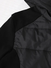 SHEIN 女童休閒時尚梭織布連帽絎縫夾克，拼接彈性抓絨袖，寬鬆版型，舒適，適合秋冬日常通勤、戶外玩耍、出遊、聚會與拍照 - 黑色 - 查看 5