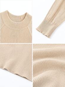 SHEIN Women's Autumn Thin Hollow Knit Top Slim Fit Elegant Solid Color Inner Layer Round Neck Sweater - Camel - View 6