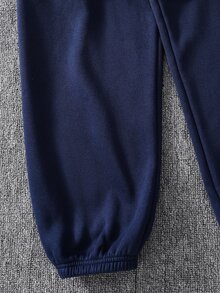 SHEIN 2pcs Kids Tween Boy Autumn/Winter Letter Pattern Knitted Soft Hooded Long Sleeve Pullover Sweatshirt & Pants Set, Boys Outfit, Sweatshirt Set, Blue Set, Sports Set - Multicolor - View 4