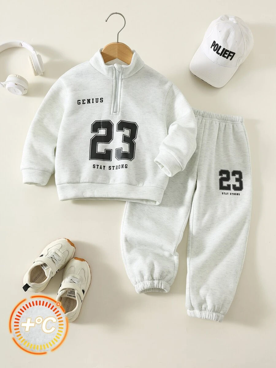 SHEIN 2pcs Young Boy Autumn/Winter Digital Print Half-Zip Casual Sweatshirt And Pants Sports Set Kids - Multicolor - View 1