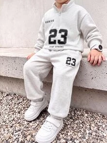 SHEIN 2pcs Young Boy Autumn/Winter Digital Print Half-Zip Casual Sweatshirt And Pants Sports Set Kids - Multicolor - View 3