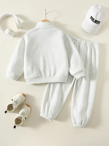 SHEIN 2pcs Young Boy Autumn/Winter Digital Print Half-Zip Casual Sweatshirt And Pants Sports Set Kids - Multicolor - View 2