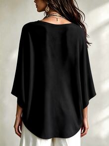 Linhara CURVE Women's Minimalist Casual Comfortable Loose Plus Size Batwing Sleeve Blouse Fall - Multicolor - View 2
