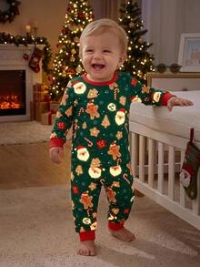 SHEIN 2pcs/Set Baby Boy Autumn/Winter Casual Cute Christmas Fitted Loungewear Set - Multicolor - View 3