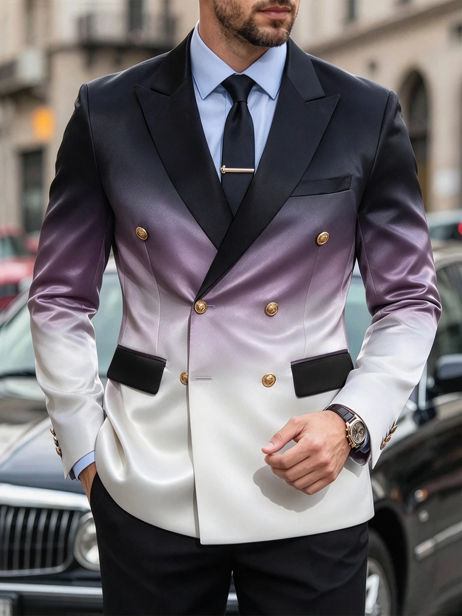 Calvornis Men's Stylish Casual Gradient Suit Blazer, Suitable For Banquets, Weddings, And Hosting Formal Events, Old Money - Multicolor - View 1