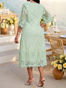 Fleurora Plus Size Spring Summer Autumn Winter Elegant Casual Formal Mother Of The Bride Party Evening Wedding Guest Light Green Lace Dress Little - Mint Green - View 2