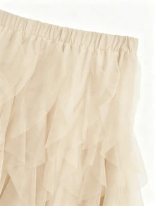 GlowEve CURVE Setelan Blazer Lengan Panjang Kancing & Tali Elegan Ukuran Plus Wanita dengan Rok Panjang Berumbai - Aprikot - View 3