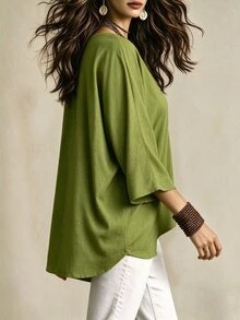 Linhara CURVE Women's Minimalist Casual Comfortable Loose Plus Size Shirt Blouse, Plus Size Shirt - Multicolor - View 3